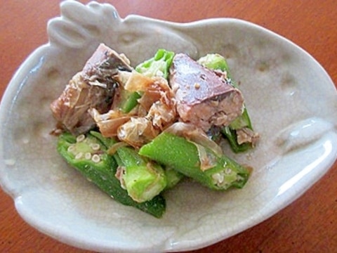 鯖水煮缶でオクラ炒め!